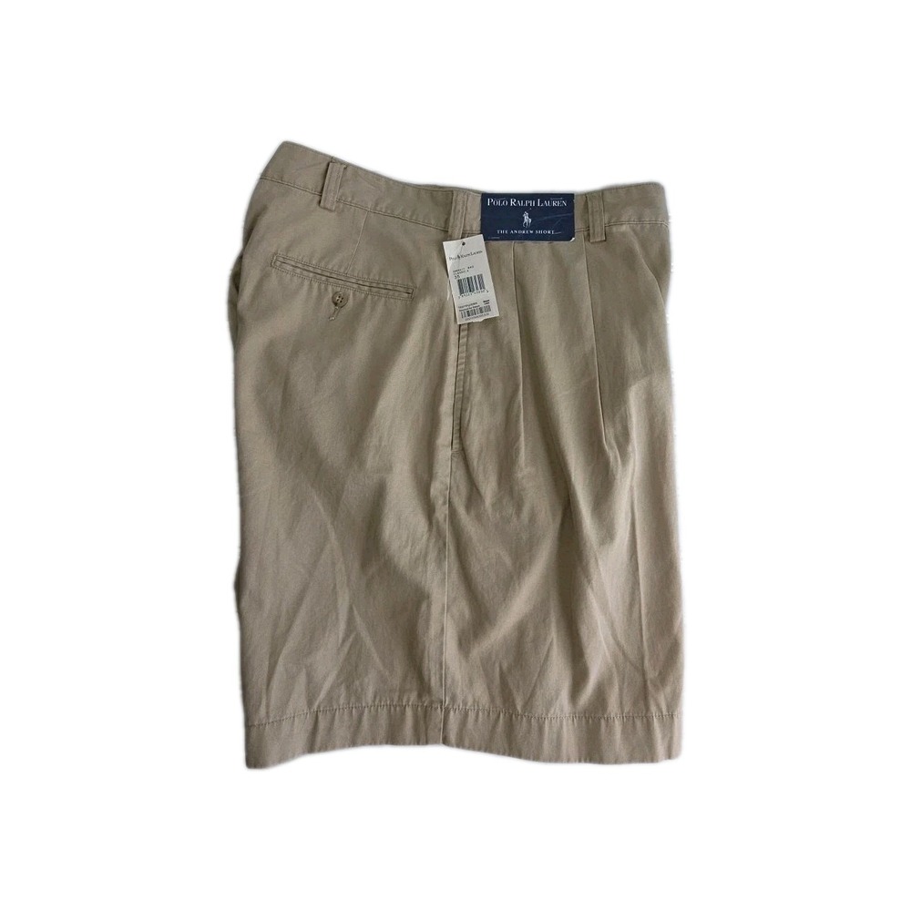 VTG. Polo Ralph Lauren ANDREW Chino Short Men 35 Beige Pleated Preppy Summer NWT